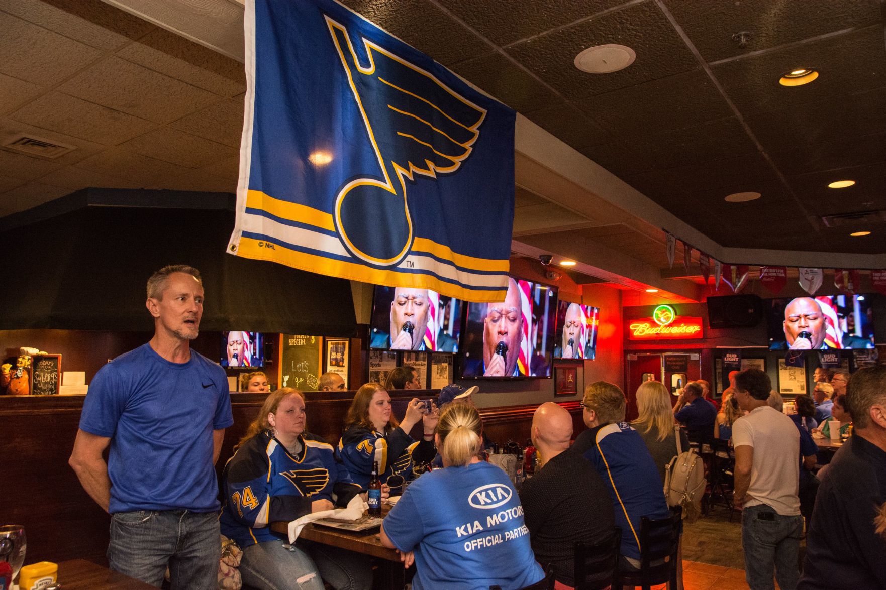 Blues Fans at Syberg's on Dorsett during Stanley Cup Final Game